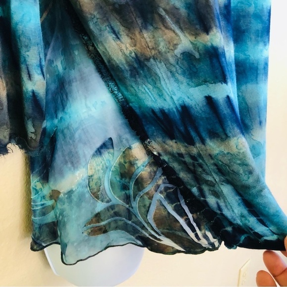 Mezon Woman’s Tie Dyed Burnout Silky Back 3/4 Sleeves Top Size S - Picture 4 of 15